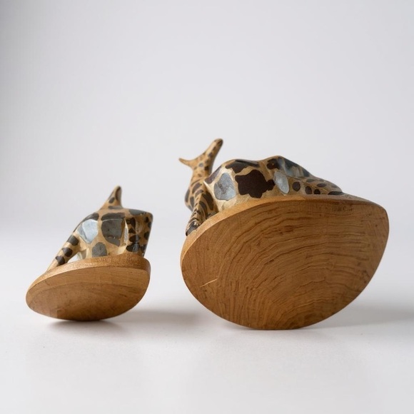 Hand-Carved Mahogany African Giraffe 12” & 6” Wood Figures - Picture 5 of 9